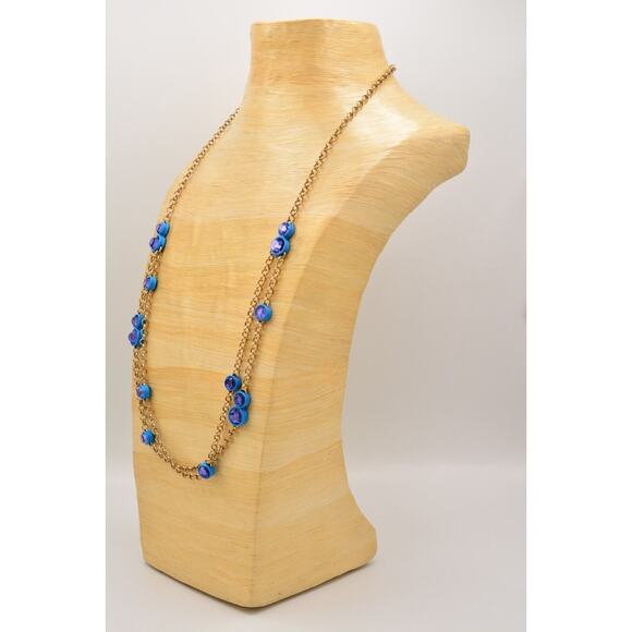 Coldwater Creek Necklace Blue Purple Crystal Rhinestone Chain Gold Signed 9J - Picture 7 of 12